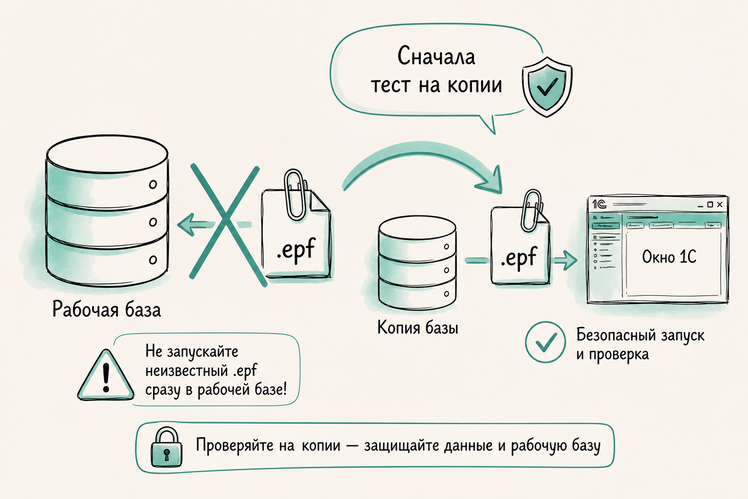 Безопасный запуск внешней обработки на копии базы