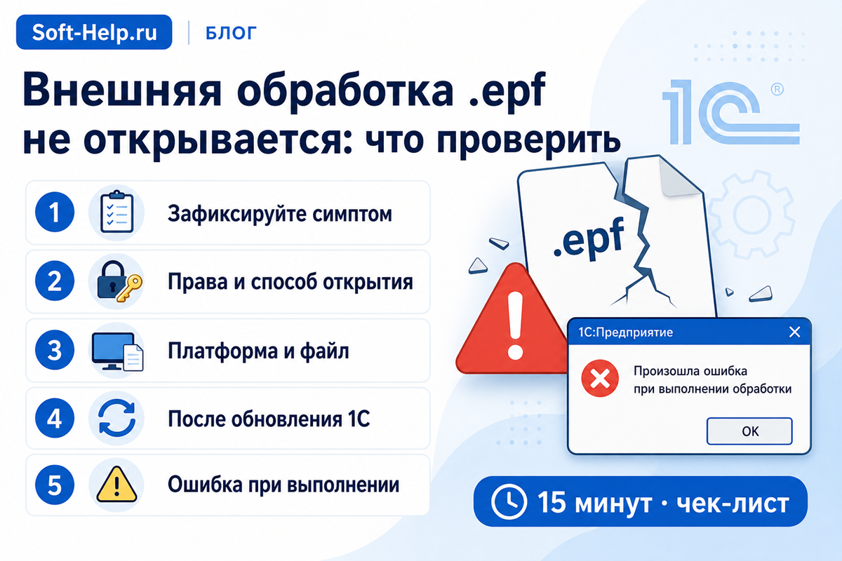 Чек-лист: внешняя обработка .epf не открывается — что проверить